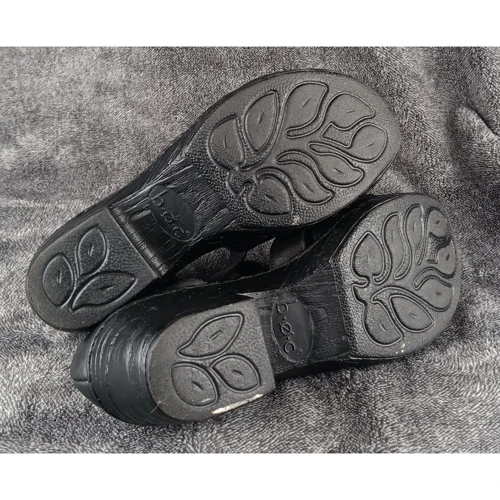 Born boc Black Leather Wedge Mary‎ Jane Cutout Sandals Women Size 6M